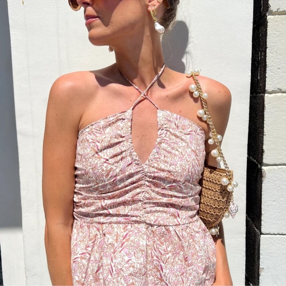 bishop + young Floral Crop Top - Cream and Pink